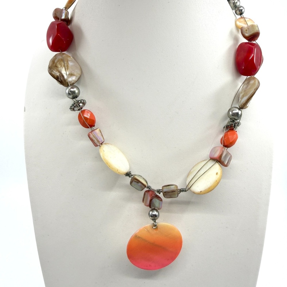 Y2K Ombre Shell Statement Necklace Artisan Boho Beaded Jewelry Gift